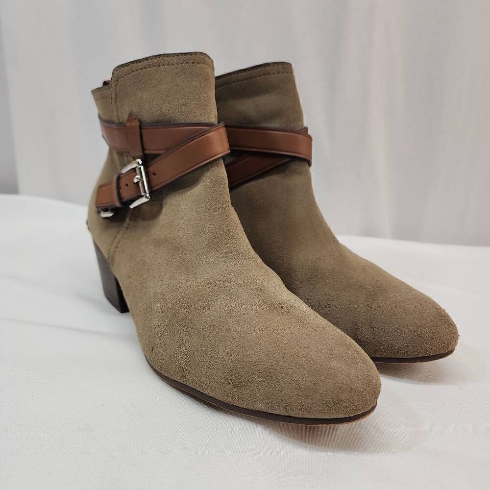 COACH Size 9.5 Pauline Women's Leather Signature Fashion Ankle Bootie Brown B